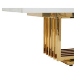 Ivory White Faux Marble Top Coffee Table with Geometric Gold Finished Stainless Steel Frame | Moda