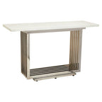 White Marble Top Console Table with Geometric Silver Stainless Steel Base | Moda