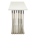 White Marble Top Console Table with Geometric Silver Stainless Steel Base | Moda