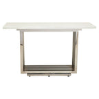 White Marble Top Console Table with Geometric Silver Stainless Steel Base | Moda