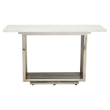 White Marble Top Console Table with Geometric Silver Stainless Steel Base | Moda