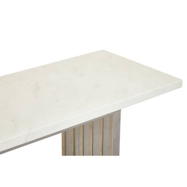 White Marble Top Console Table with Geometric Silver Stainless Steel Base | Moda