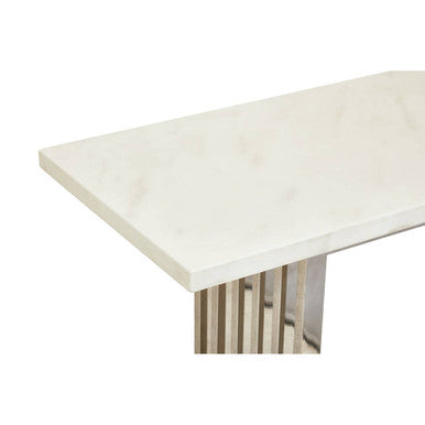 White Marble Top Console Table with Geometric Silver Stainless Steel Base | Moda