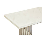 White Marble Top Console Table with Geometric Silver Stainless Steel Base | Moda