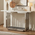 White Marble Top Console Table with Geometric Silver Stainless Steel Base | Moda