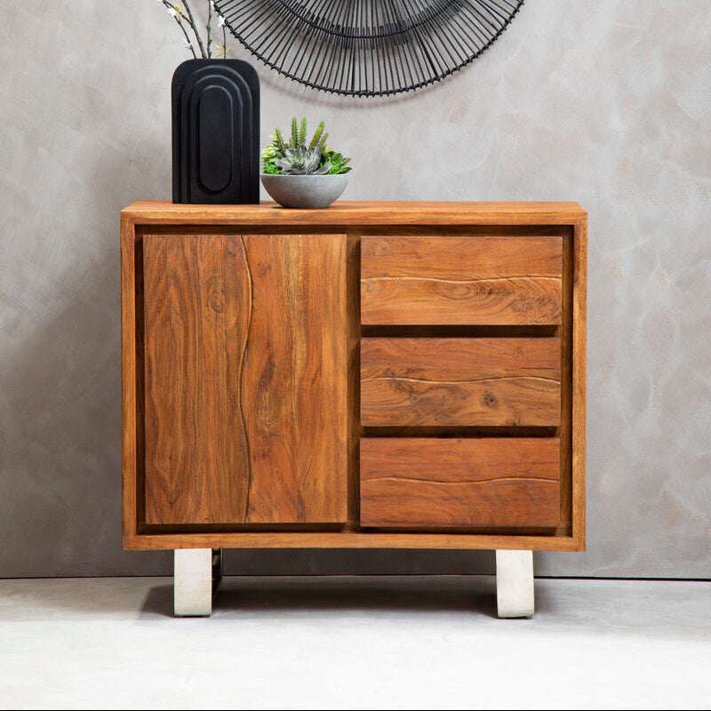 Acacia Wood 1 Door and 3 Drawers Sideboard | Simla