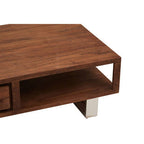 Brown Acacia Wood 1-Drawer Coffee Table with 1 Open Shelf and Stainless Steel Legs | Simla