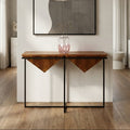 Brown Acacia Wood Pyramid Style Console Table with Black Metal Frame | Shimla
