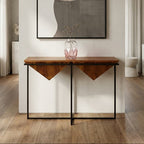 Brown Acacia Wood Pyramid Style Console Table with Black Metal Frame | Shimla
