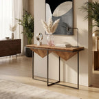 Brown Acacia Wood Pyramid Style Console Table with Black Metal Frame | Shimla