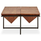 Brown Acacia Wood Pyramid Style Coffee Table with Black Metal Frame | Shimla
