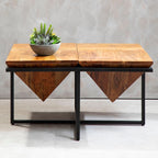 Brown Acacia Wood Pyramid Style Coffee Table with Black Metal Frame | Shimla