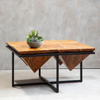 Brown Acacia Wood Pyramid Style Coffee Table with Black Metal Frame | Shimla