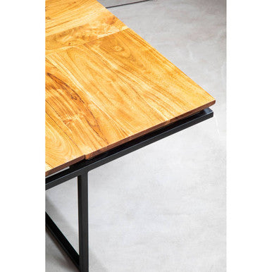 Brown Acacia Wood Pyramid Style Coffee Table with Black Metal Frame | Shimla