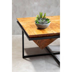 Brown Acacia Wood Pyramid Style Coffee Table with Black Metal Frame | Shimla