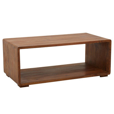 Solid Sheesham Wood Coffee Table with Open Centre and Lower Storage Shelf, Surati