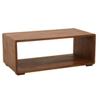 Solid Sheesham Wood Coffee Table with Open Centre and Lower Storage Shelf, Surati