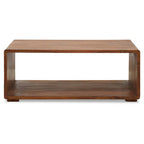 Solid Sheesham Wood Coffee Table with Open Centre and Lower Storage Shelf, Surati