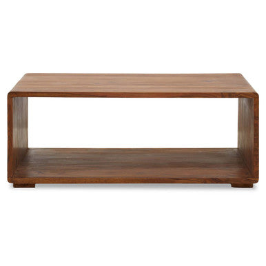 Solid Sheesham Wood Coffee Table with Open Centre and Lower Storage Shelf, Surati