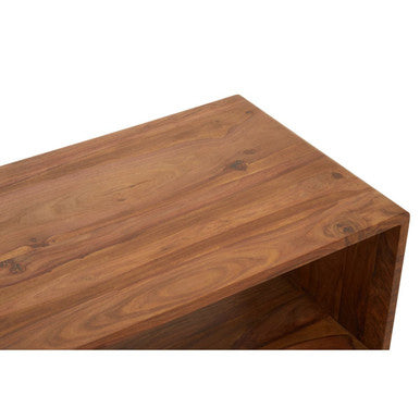 Solid Sheesham Wood Coffee Table with Open Centre and Lower Storage Shelf, Surati