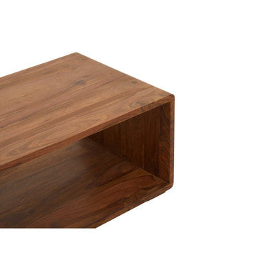 Solid Sheesham Wood Coffee Table with Open Centre and Lower Storage Shelf, Surati