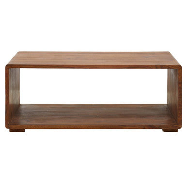 Solid Sheesham Wood Coffee Table with Open Centre and Lower Storage Shelf, Surati