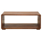Solid Sheesham Wood Coffee Table with Open Centre and Lower Storage Shelf, Surati