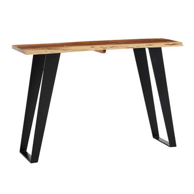 Natural Live Edge Acacia Wood Top Console Table with Black Iron Legs | Surax