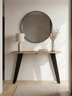 Natural Live Edge Acacia Wood Top Console Table with Black Iron Legs | Surax