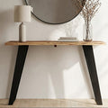 Natural Live Edge Acacia Wood Top Console Table with Black Iron Legs | Surax