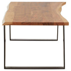 Live Edge Acacia Wood Top Coffee Table with Black Iron Legs | Surax