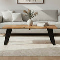 Live Edge Acacia Wood Top Coffee Table with Black Iron Legs | Surax
