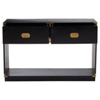 Black Mango Wood 2-Drawer Console Table with Gold-Tone Handles, Sarter