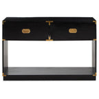 Black Mango Wood 2-Drawer Console Table with Gold-Tone Handles, Sarter
