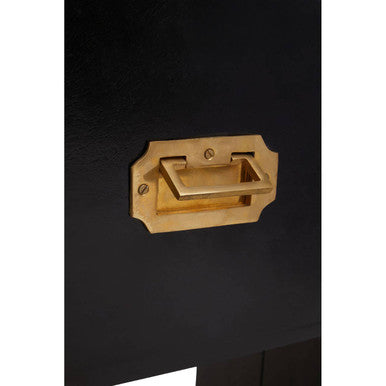 Black Mango Wood 2-Drawer Console Table with Gold-Tone Handles, Sarter