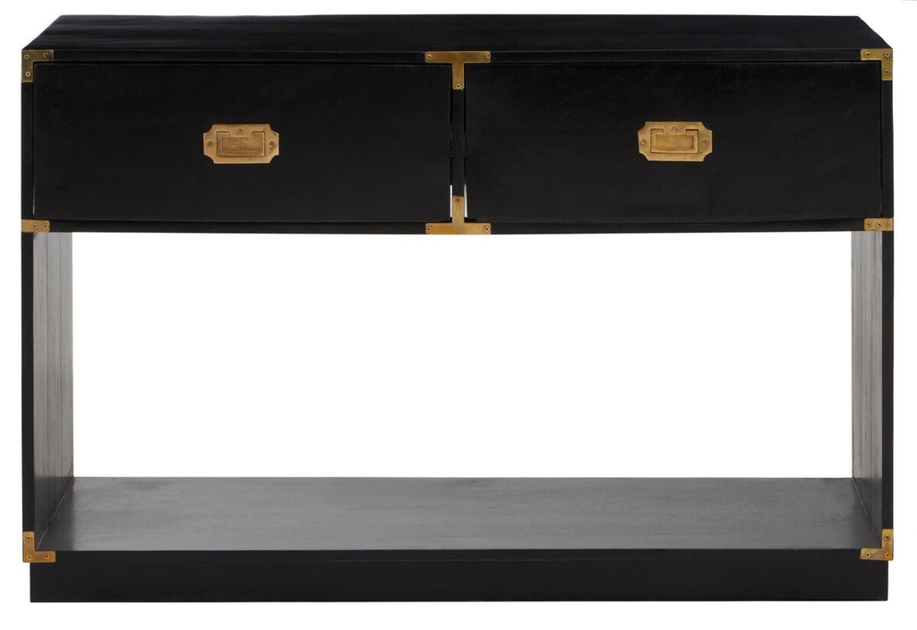 Black Mango Wood 2-Drawer Console Table with Gold-Tone Handles, Sarter