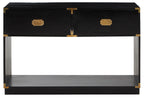 Black Mango Wood 2-Drawer Console Table with Gold-Tone Handles, Sarter