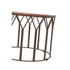 Natural Solid Acacia Wood Round Coffee Table with Dark Geometric Lattice Metal Frame | Boho