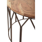 Natural Solid Acacia Wood Round Coffee Table with Dark Geometric Lattice Metal Frame | Boho