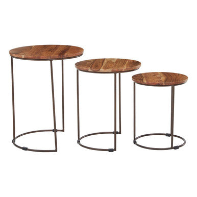 Boho Nest Of Three Natural Acacia Wood Tables
