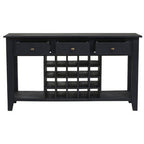 Black Mango Wood Console Table with 20-Bottle Wine Storage and 3 Drawers | Fusion