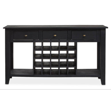 Black Mango Wood Console Table with 20-Bottle Wine Storage and 3 Drawers | Fusion