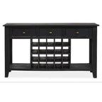 Black Mango Wood Console Table with 20-Bottle Wine Storage and 3 Drawers | Fusion