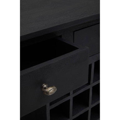 Black Mango Wood Console Table with 20-Bottle Wine Storage and 3 Drawers | Fusion