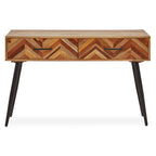 Mango Wood 2-Drawer Console Table with Multi Tonal Chevron Front and Black Iron Legs | Boho