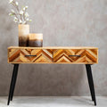 Mango Wood 2-Drawer Console Table with Multi Tonal Chevron Front and Black Iron Legs | Boho