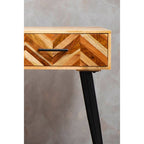 Mango Wood 2-Drawer Console Table with Multi Tonal Chevron Front and Black Iron Legs | Boho