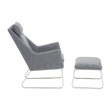 Grey Fabric Lounge Chair and Footstool Set | Azalea