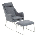 Grey Fabric Lounge Chair and Footstool Set | Azalea