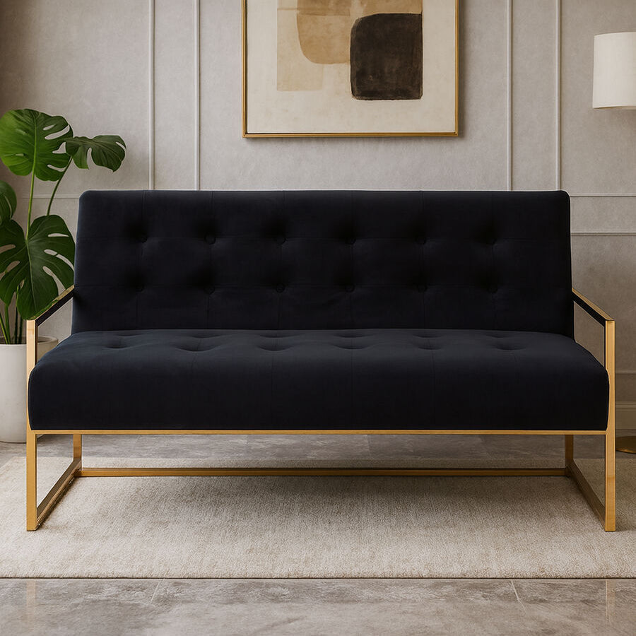 2 Seater Black Velvet Sofa | Azalea
